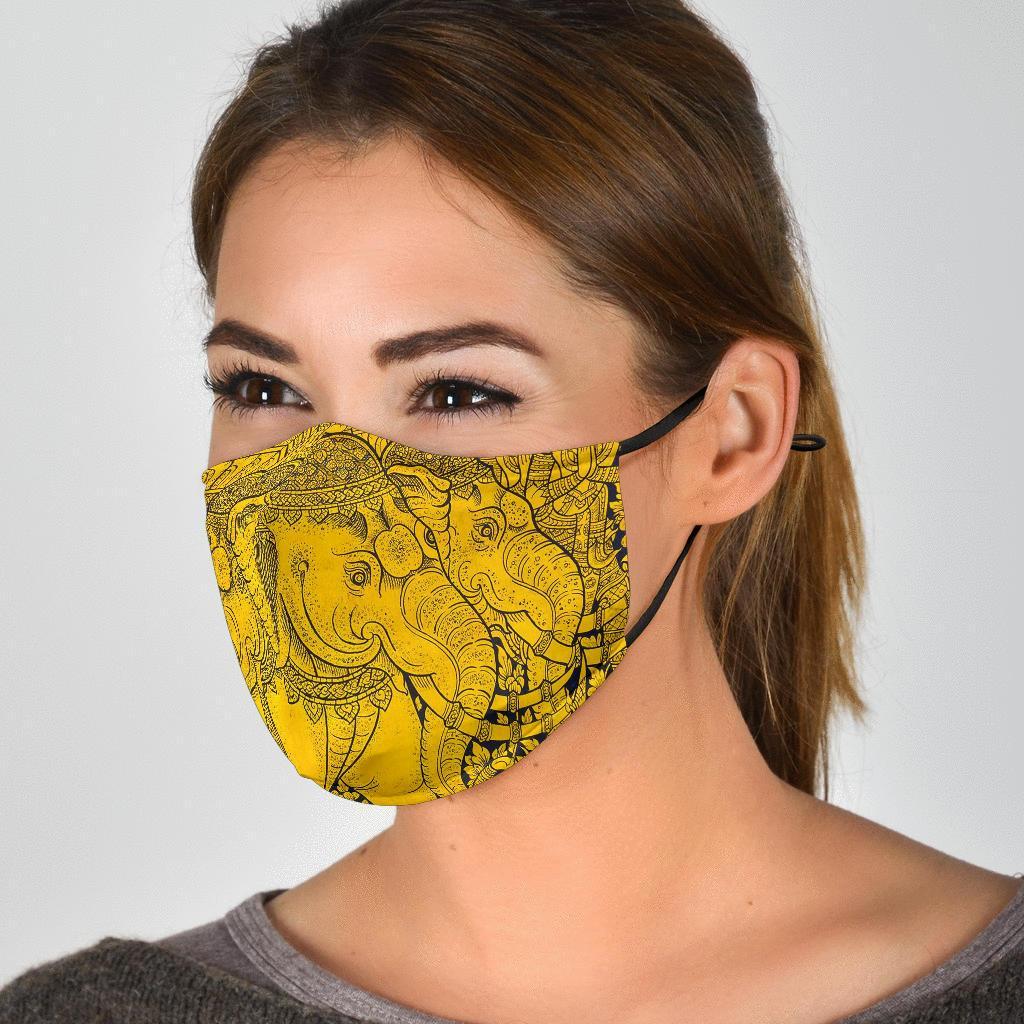 Thai Golden Elephant Print Face Mask-grizzshop