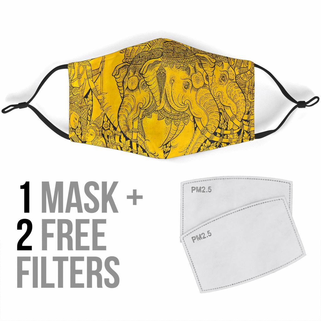 Thai Golden Elephant Print Face Mask-grizzshop