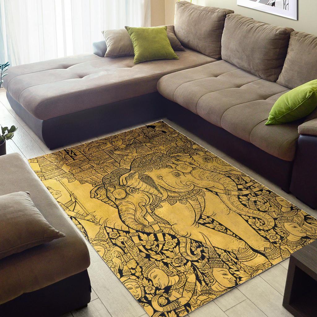 Thai Golden Elephant Print Floor Mat-grizzshop