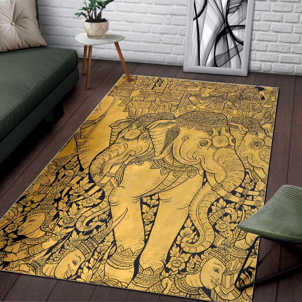 Thai Golden Elephant Print Floor Mat-grizzshop