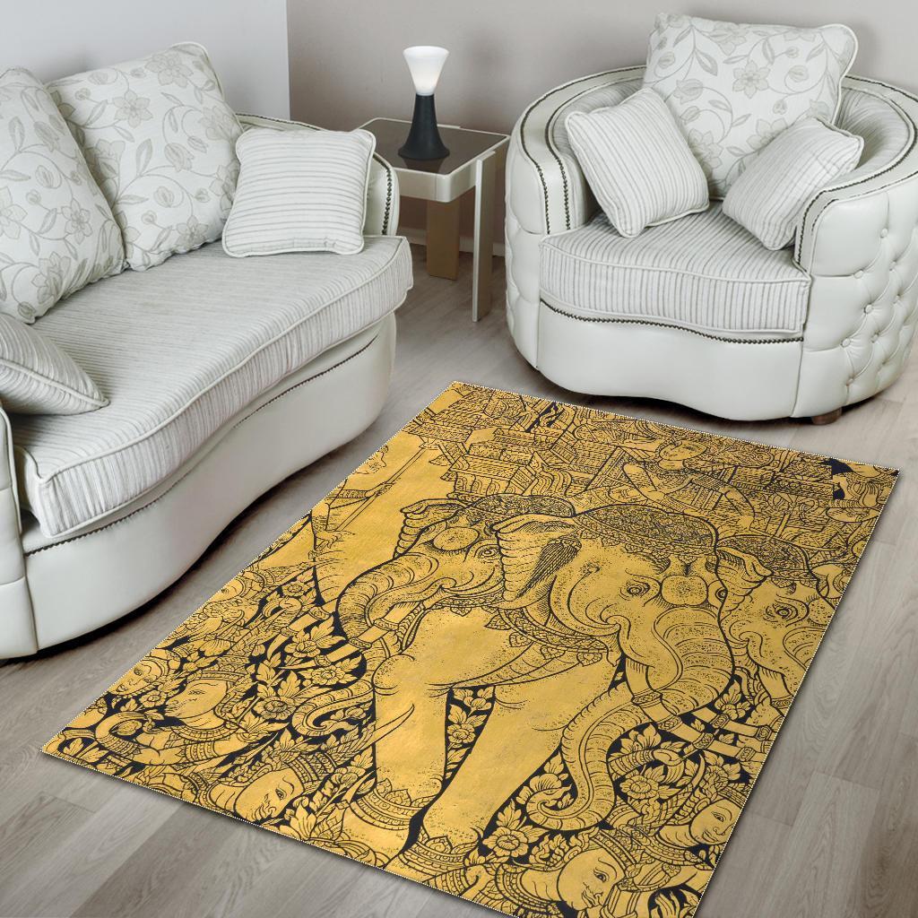 Thai Golden Elephant Print Floor Mat-grizzshop