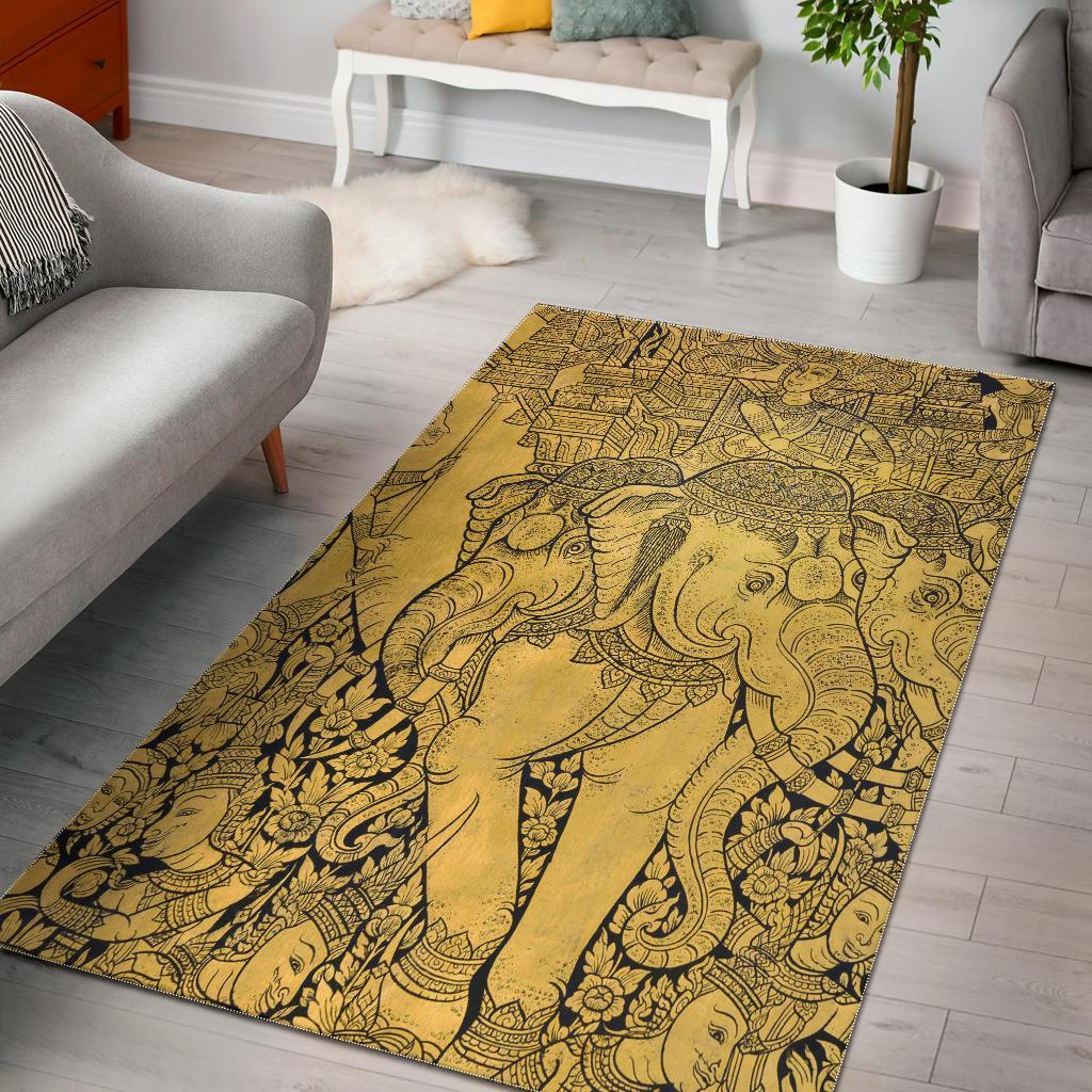 Thai Golden Elephant Print Floor Mat-grizzshop