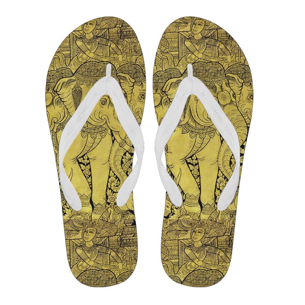 Thai Golden Elephant Print Men & Women Flip Flops-grizzshop