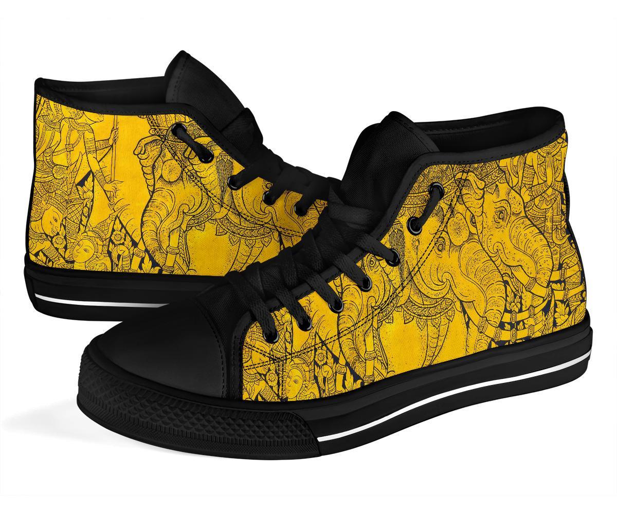 Thai Golden Elephant Print Men Women's High Top Shoes-grizzshop