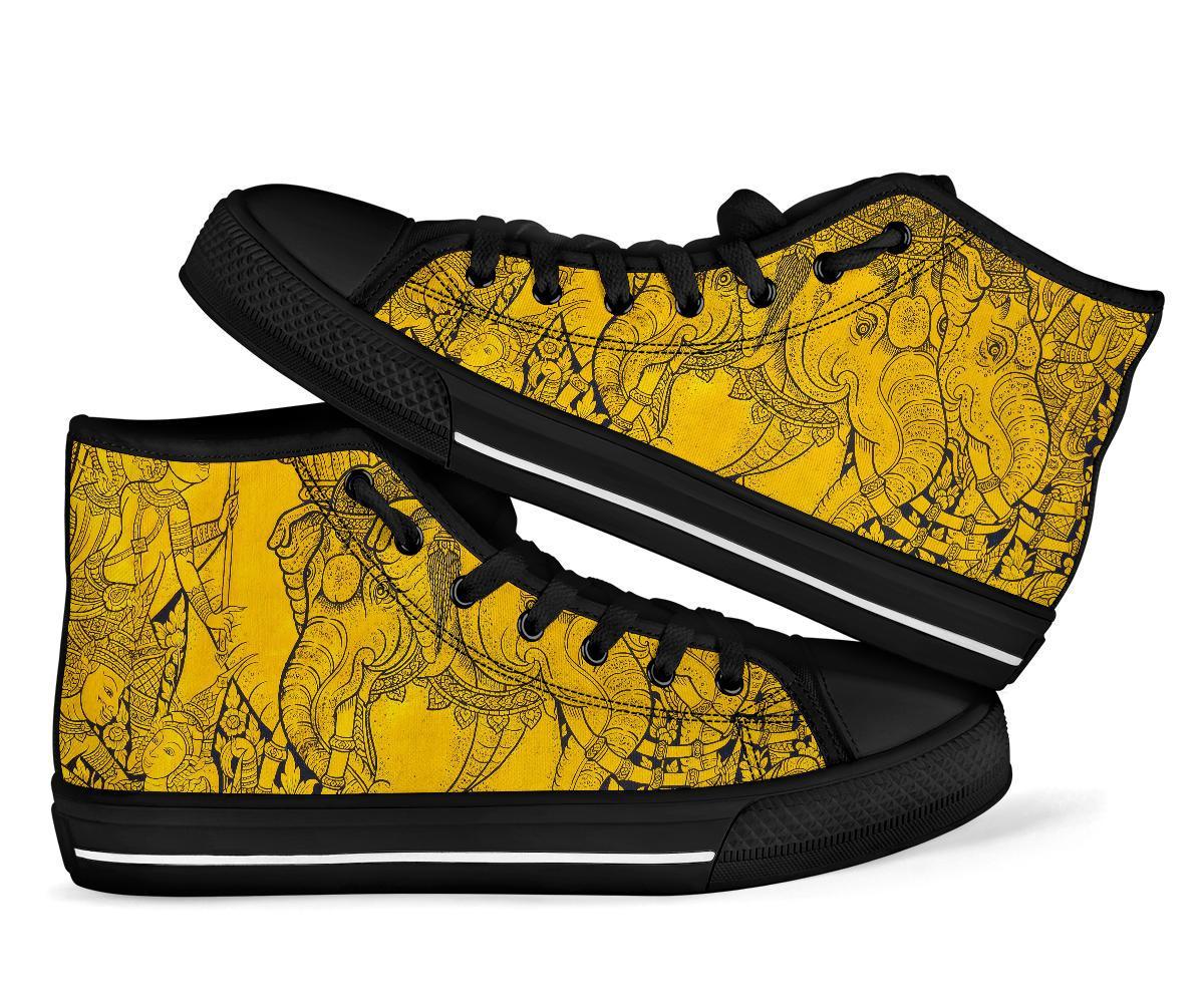 Thai Golden Elephant Print Men Women's High Top Shoes-grizzshop