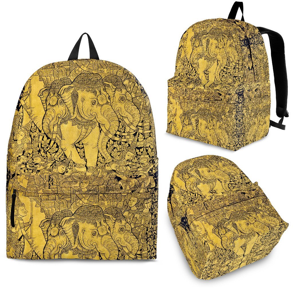 Thai Golden Elephant Print Premium Backpack-grizzshop