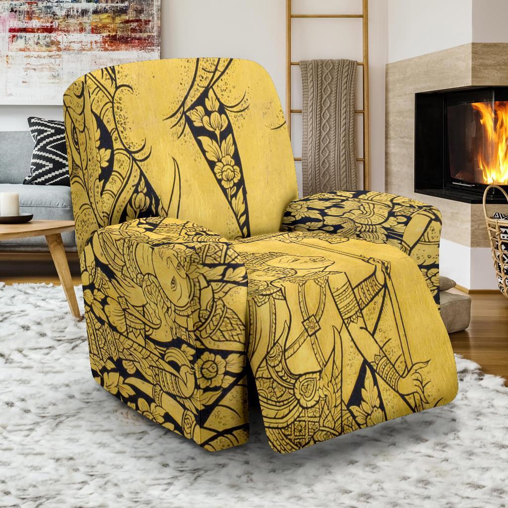 Thai Golden Elephant Print Recliner Cover-grizzshop