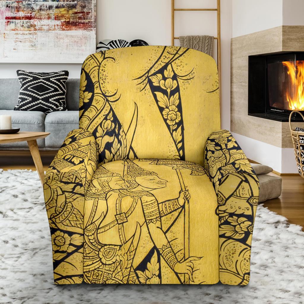 Thai Golden Elephant Print Recliner Cover-grizzshop