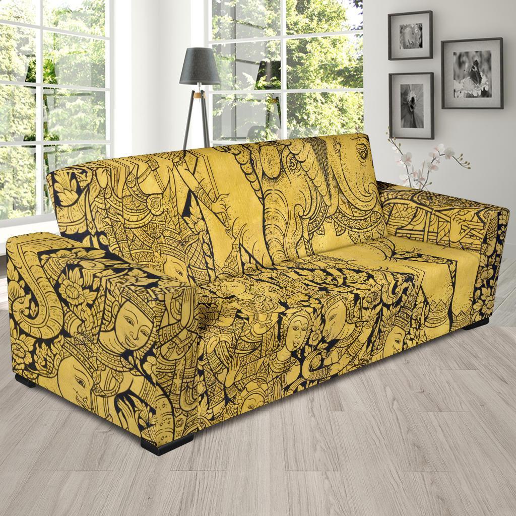 Thai Golden Elephant Print Sofa Covers-grizzshop