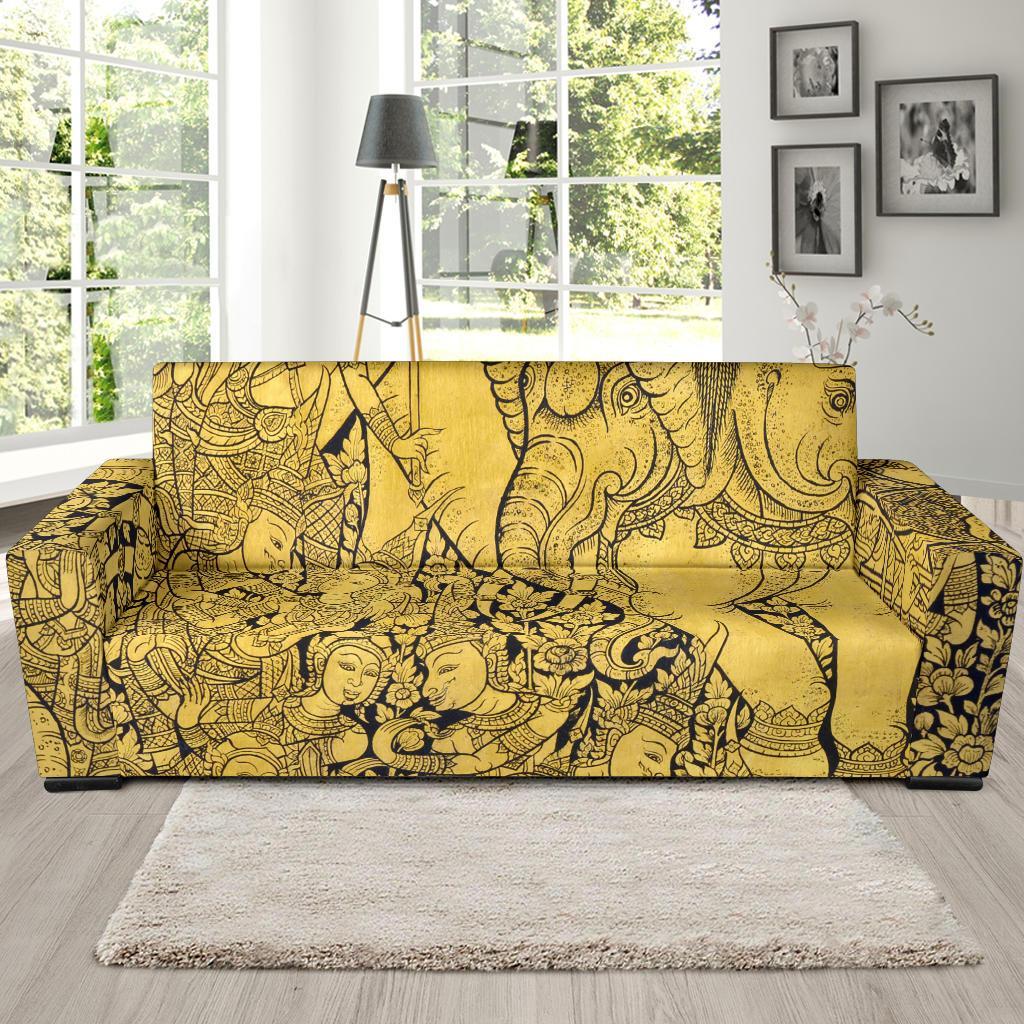 Thai Golden Elephant Print Sofa Covers-grizzshop