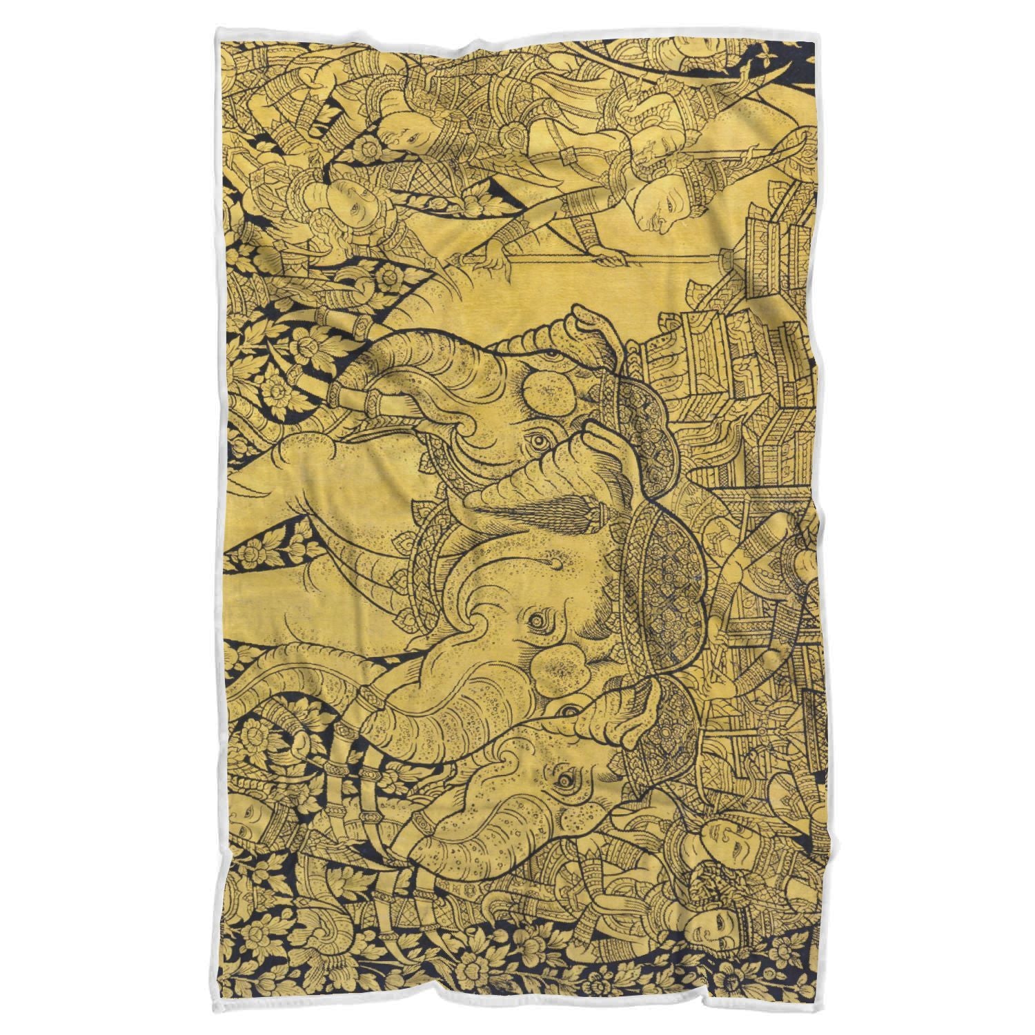 Thai Golden Elephant Print Throw Blanket-grizzshop