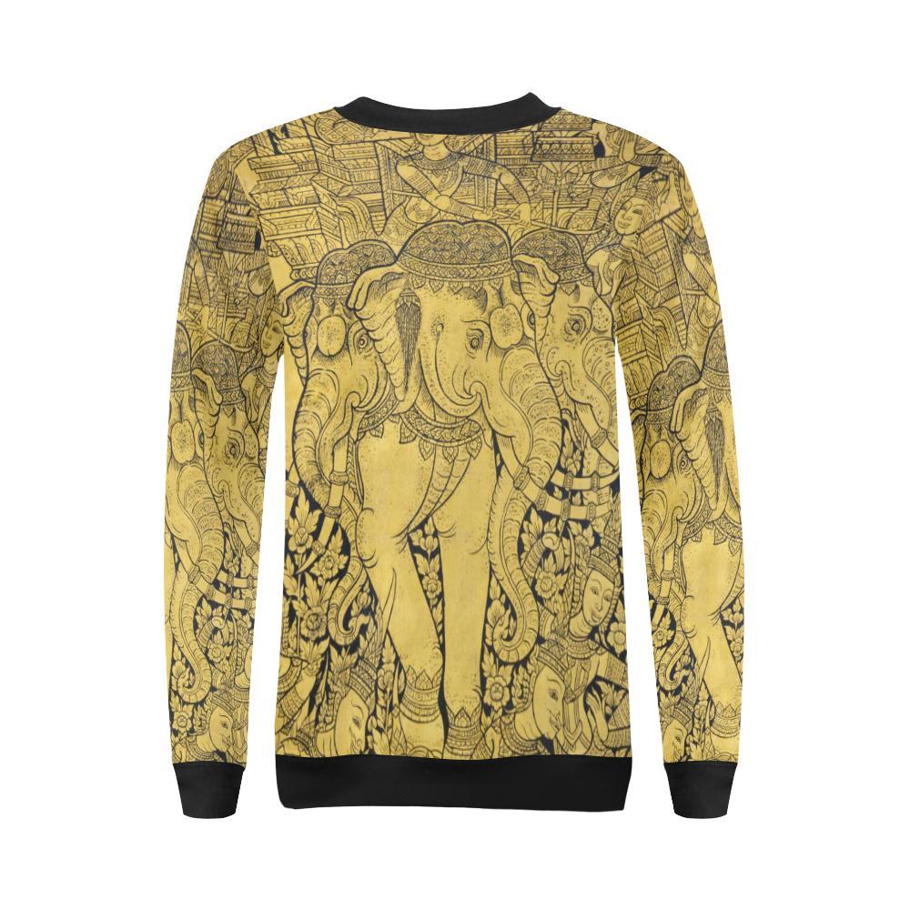 Thai Golden Elephant Print Women Crewneck Sweatshirt-grizzshop