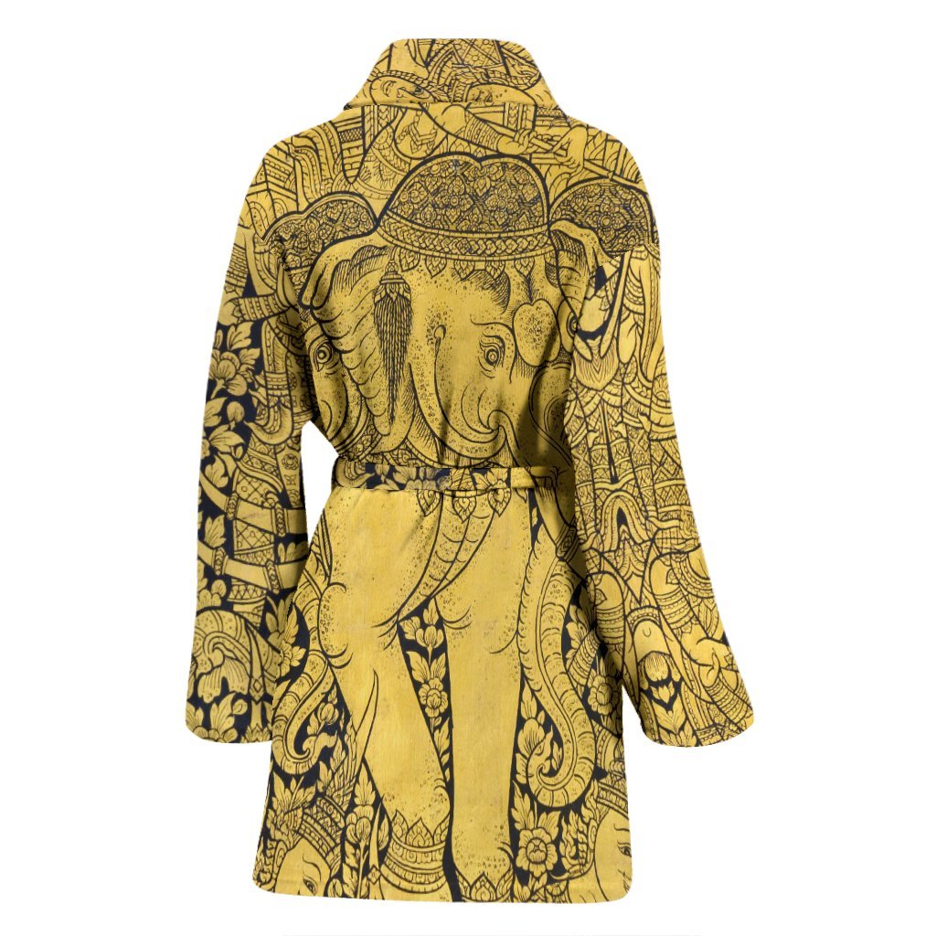 Thai Golden Elephant Print Women Long Robe-grizzshop