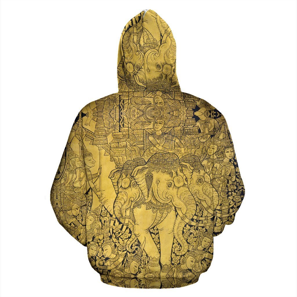 Thai Golden Elephant Print Women Men Pullover Hoodie-grizzshop