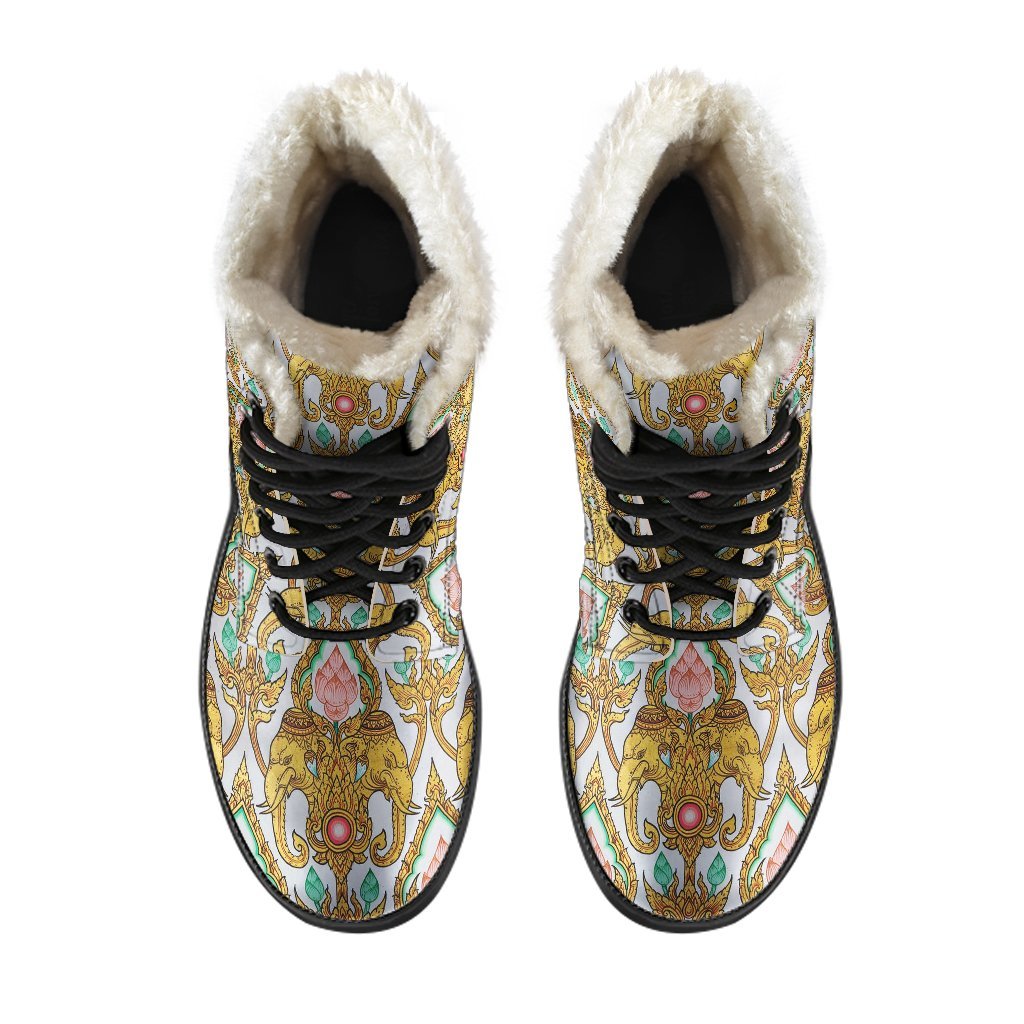 Thai Lotus Elephant Print Comfy Winter Boots-grizzshop