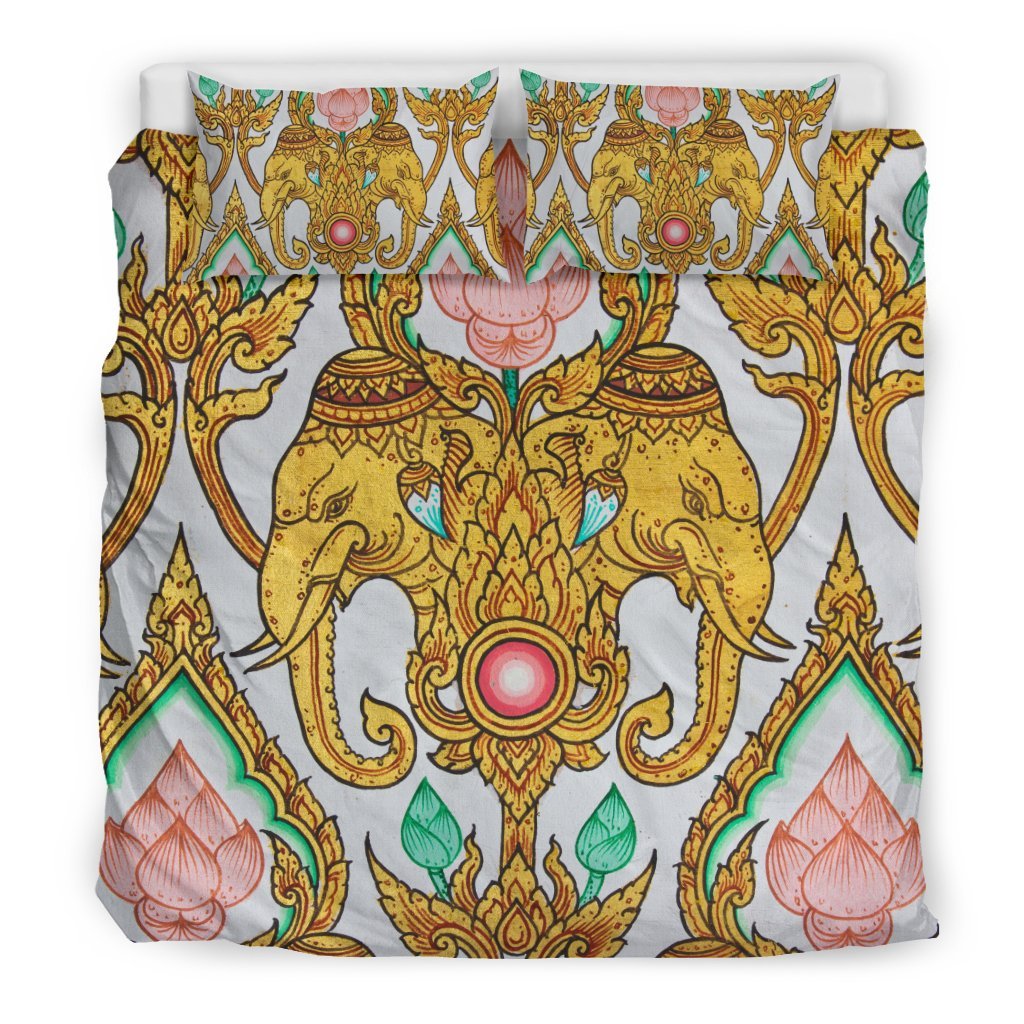 Thai Lotus Elephant Print Duvet Cover Bedding Set-grizzshop