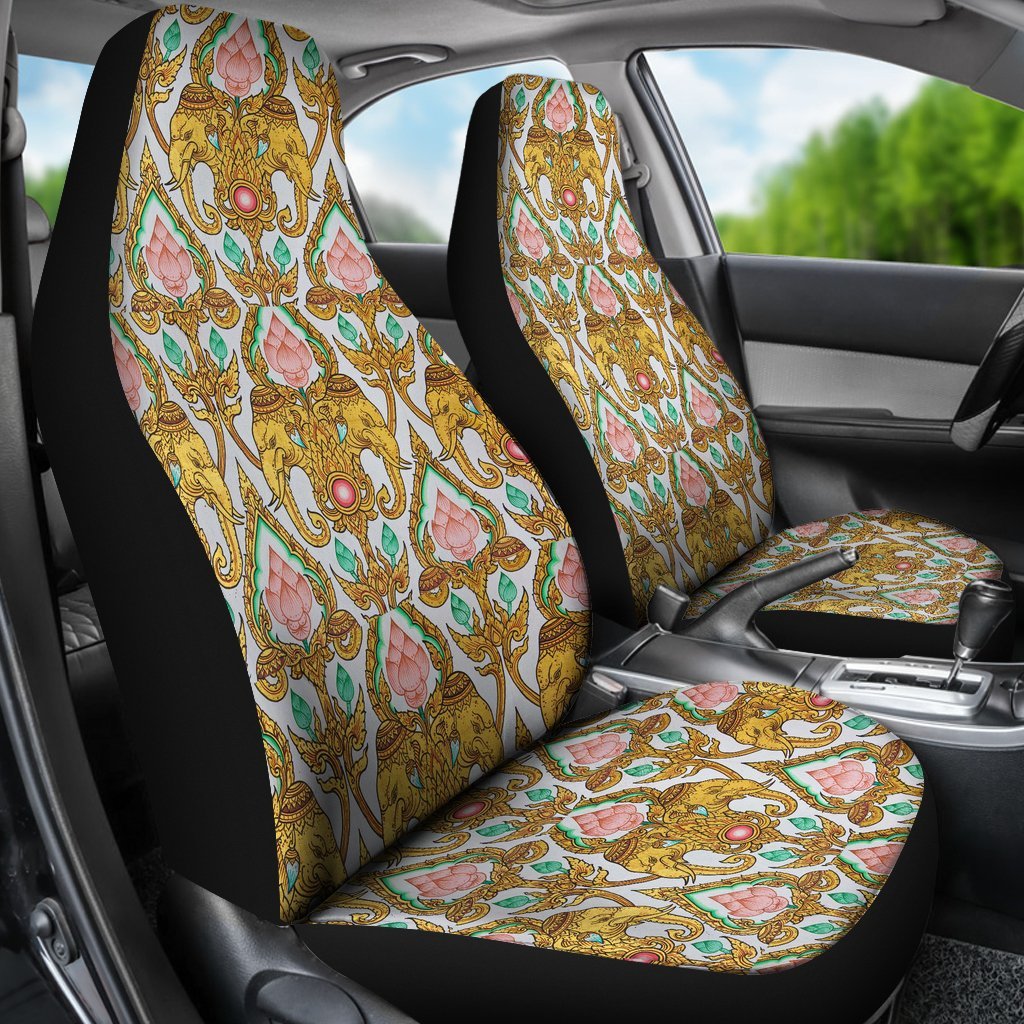 Thai Lotus Elephant Print Universal Fit Car Seat Cover-grizzshop