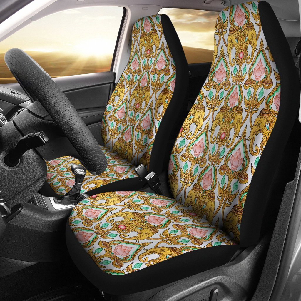 Thai Lotus Elephant Print Universal Fit Car Seat Cover-grizzshop