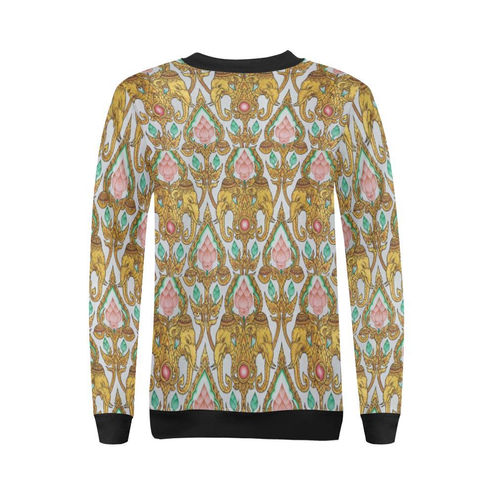 Thai Lotus Elephant Print Women Crewneck Sweatshirt-grizzshop