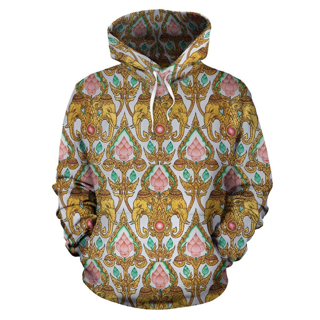 Thai Lotus Elephant Print Women Men Pullover Hoodie-grizzshop