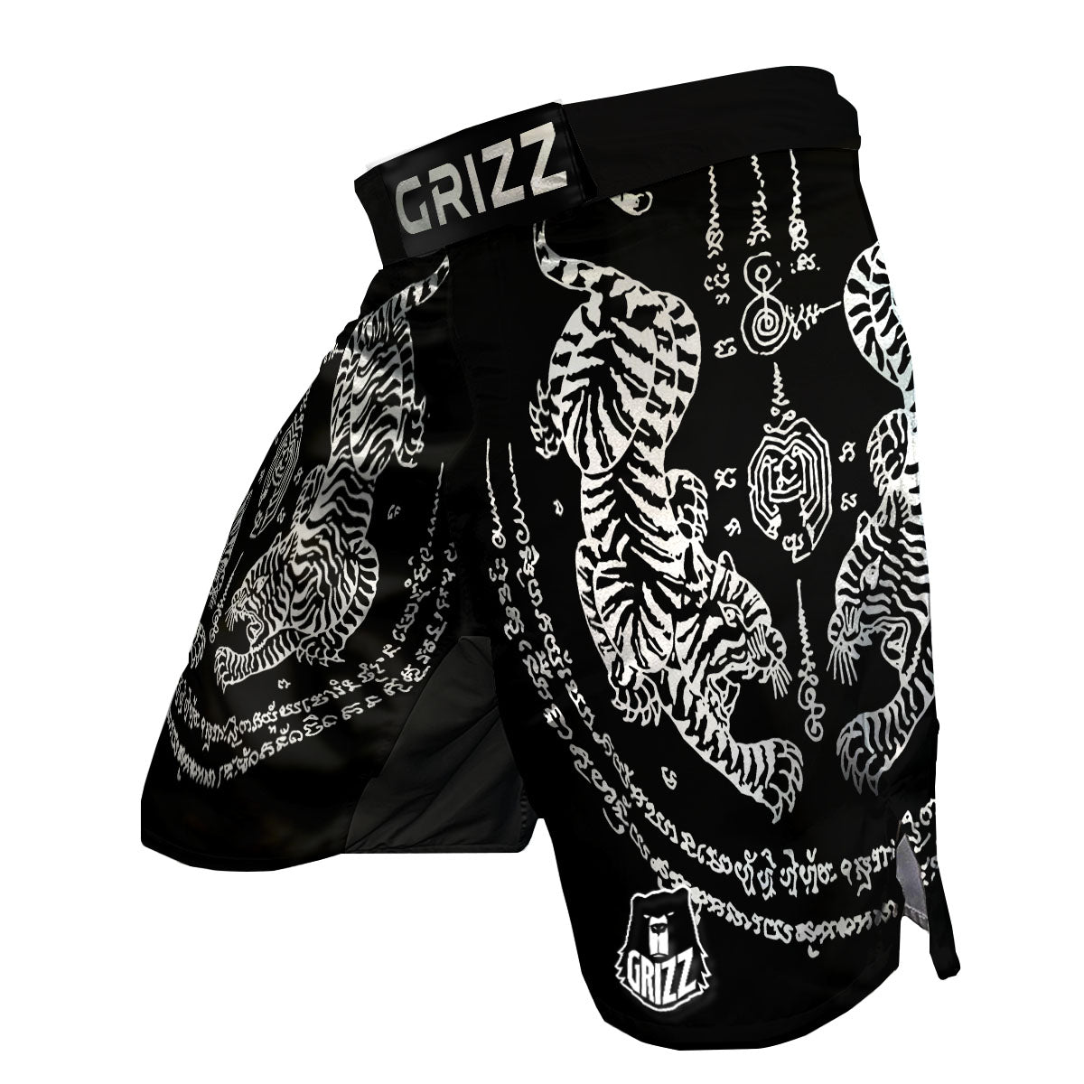 Thai Tattoo White And Black Print MMA Shorts-grizzshop