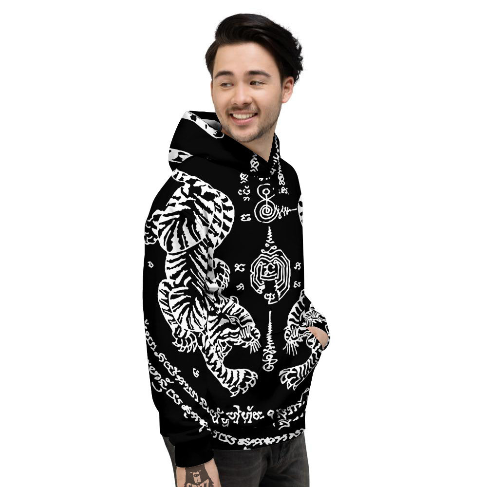 Thai Tattoo White And Black Print Men's Hoodie-grizzshop