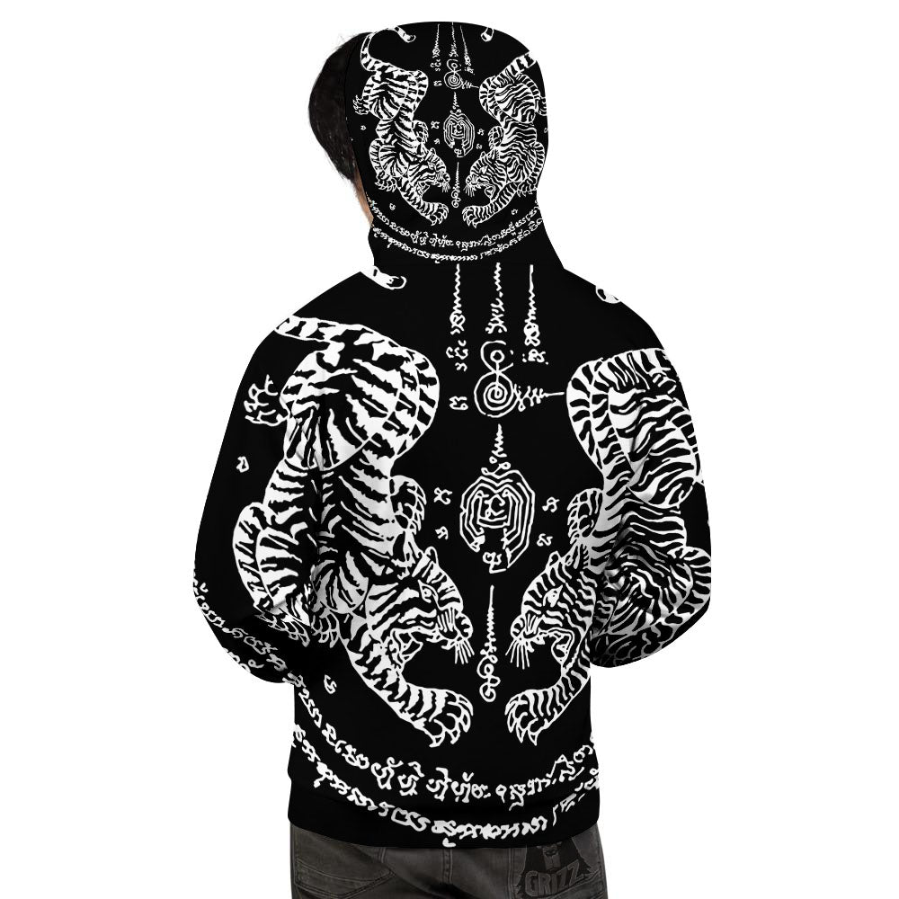 Thai Tattoo White And Black Print Men's Hoodie-grizzshop