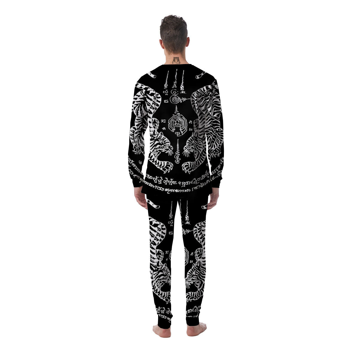 Thai Tattoo White And Black Print Men's Pajamas-grizzshop