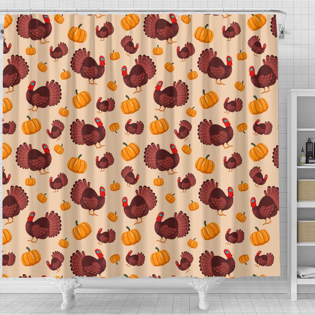 Thankgiving Turkey Pattern Print Bathroom Shower Curtain-grizzshop