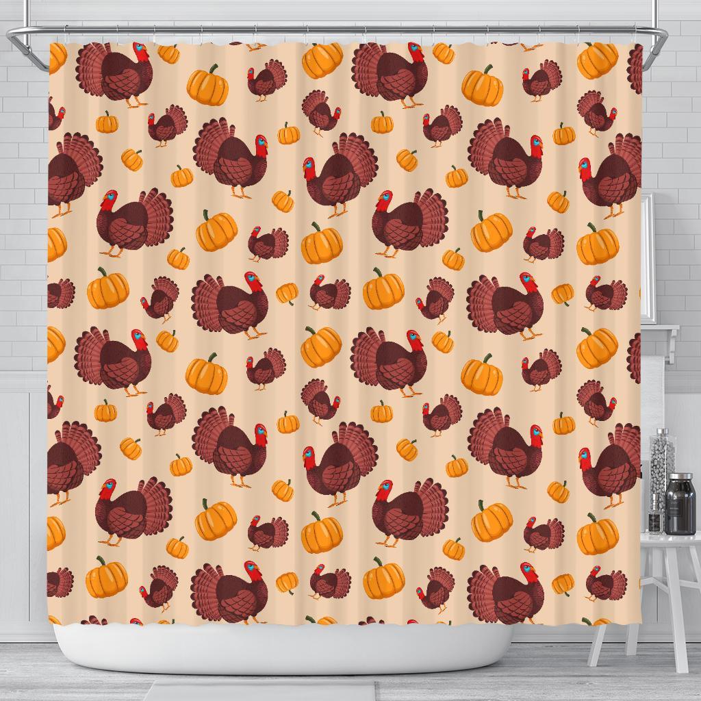 Thankgiving Turkey Pattern Print Bathroom Shower Curtain-grizzshop