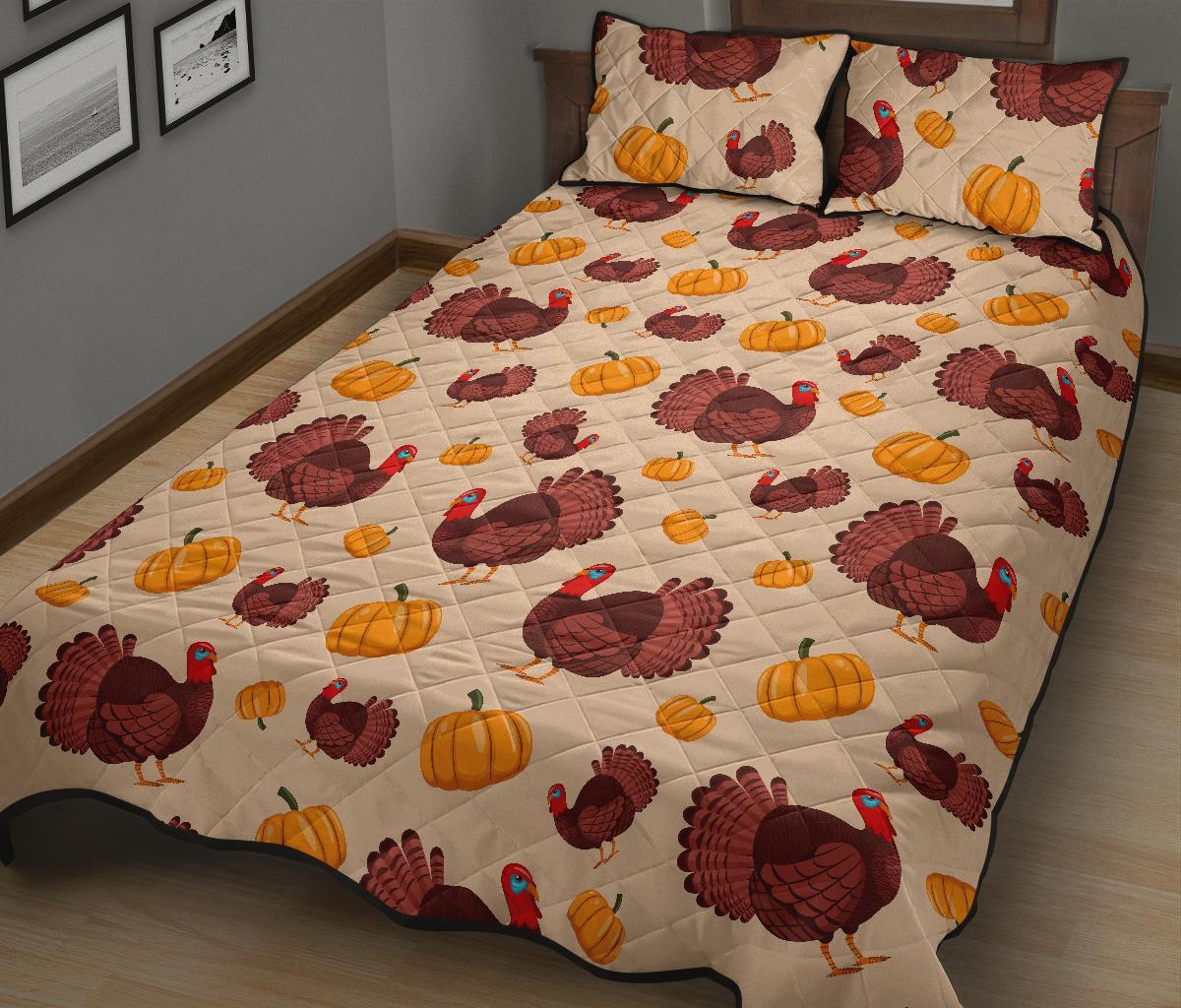 Thankgiving Turkey Pattern Print Bed Set Quilt-grizzshop