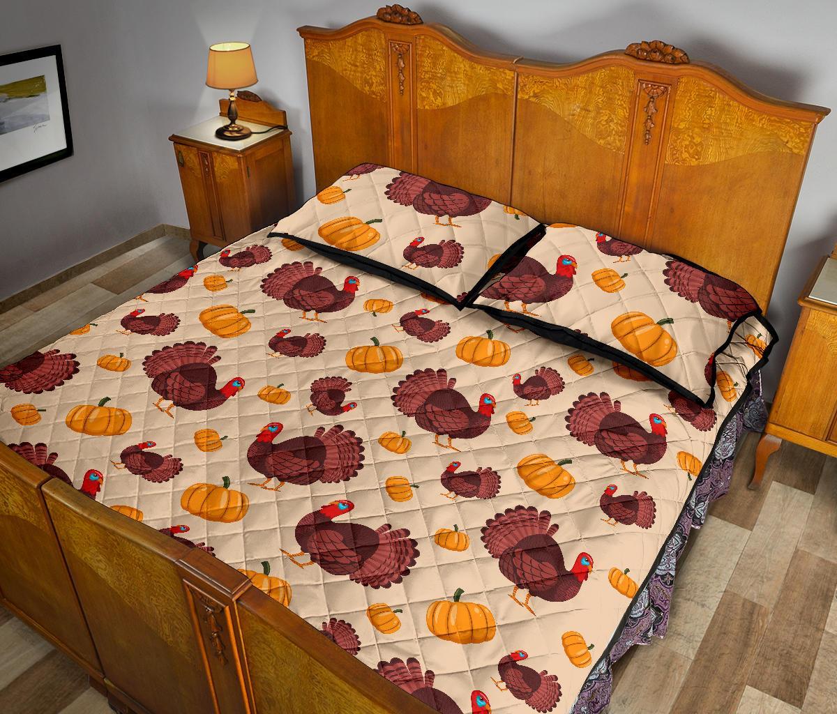 Thankgiving Turkey Pattern Print Bed Set Quilt-grizzshop