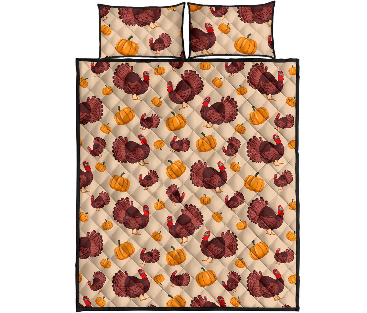 Thankgiving Turkey Pattern Print Bed Set Quilt-grizzshop