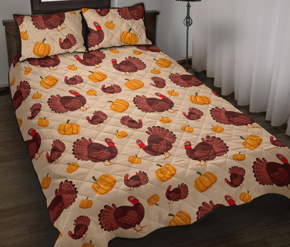 Thankgiving Turkey Pattern Print Bed Set Quilt-grizzshop