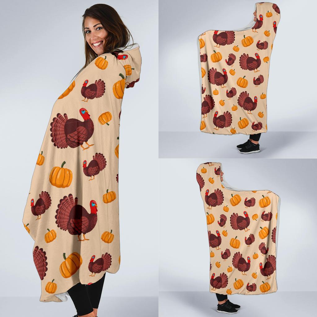 Thankgiving Turkey Pattern Print Hooded Blanket-grizzshop