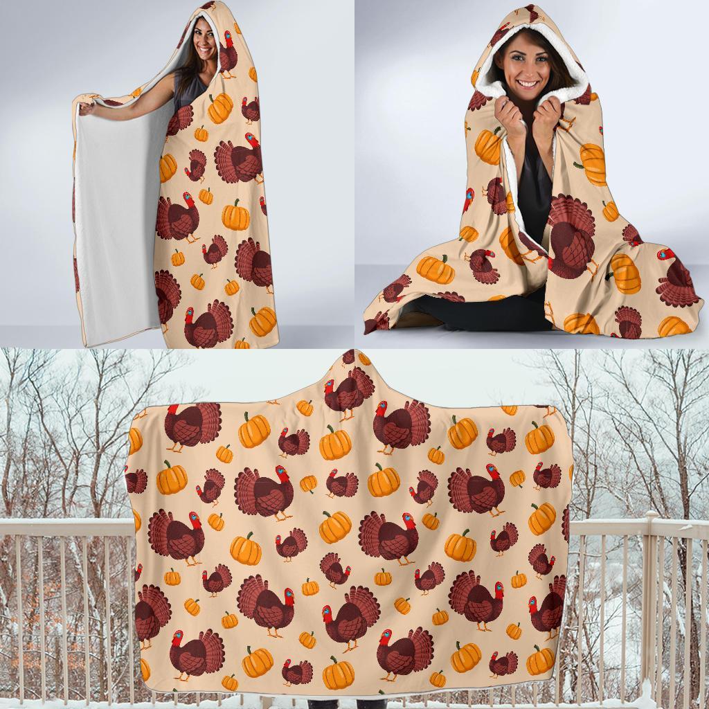 Thankgiving Turkey Pattern Print Hooded Blanket-grizzshop