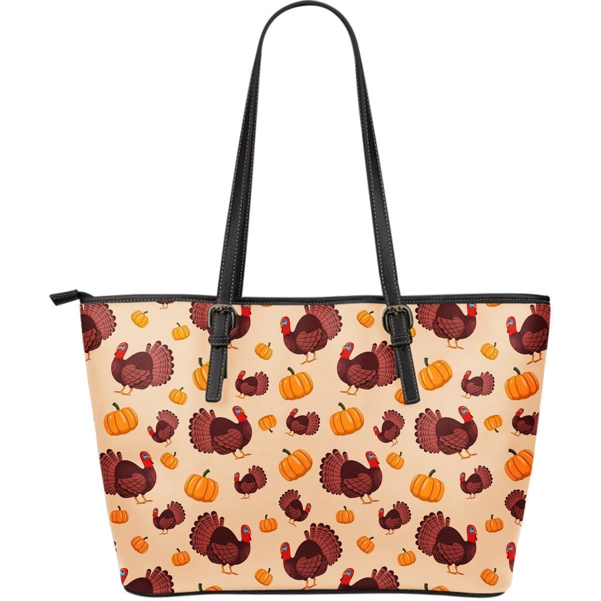 Thankgiving Turkey Pattern Print Leather Tote Bag-grizzshop