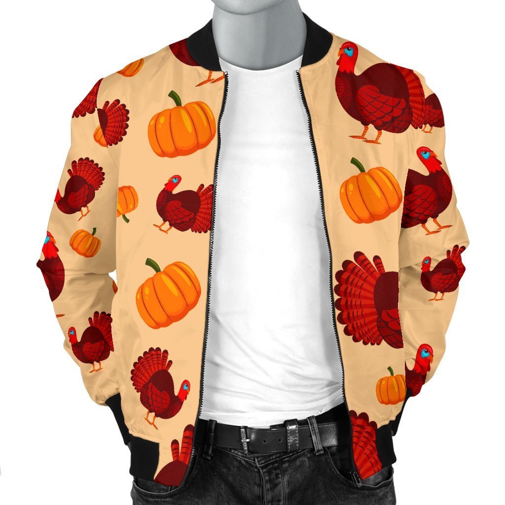 Thankgiving Turkey Pattern Print Men's Bomber Jacket-grizzshop