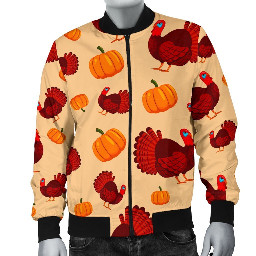 Thankgiving Turkey Pattern Print Men's Bomber Jacket-grizzshop