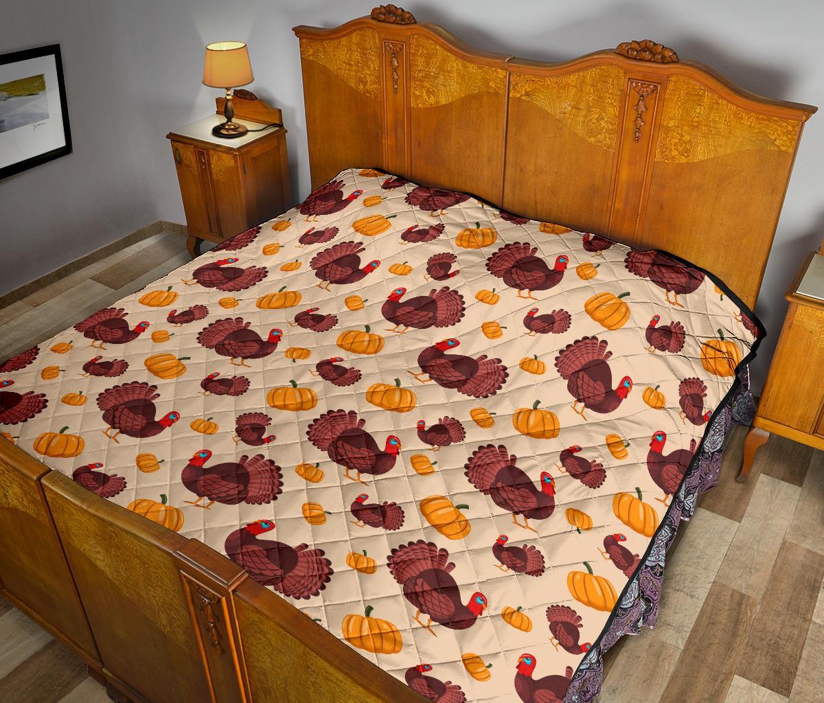 Thankgiving Turkey Pattern Print Quilt-grizzshop