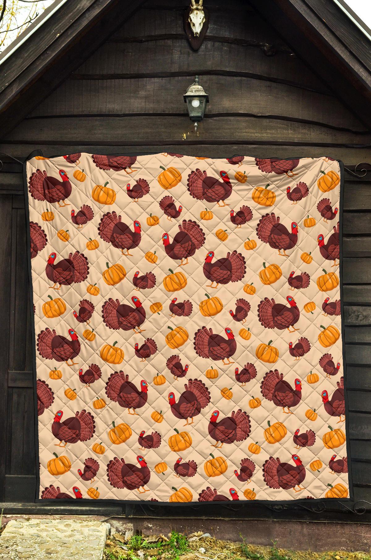 Thankgiving Turkey Pattern Print Quilt-grizzshop