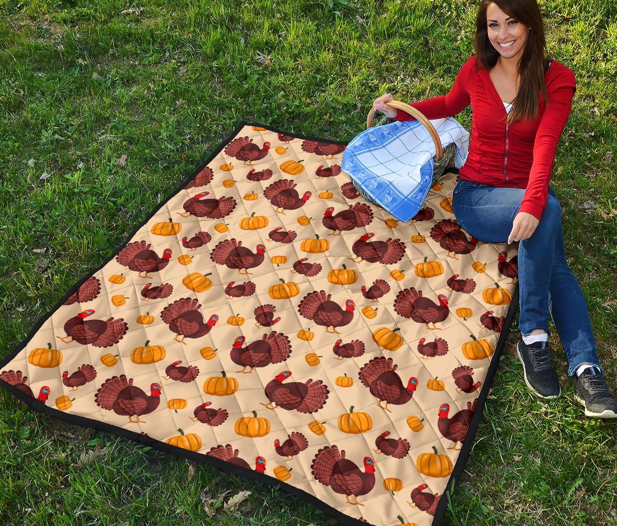 Thankgiving Turkey Pattern Print Quilt-grizzshop