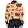 Thankgiving Turkey Pattern Print Women Casual Bomber Jacket-grizzshop