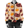 Thankgiving Turkey Pattern Print Women Casual Bomber Jacket-grizzshop