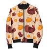 Thankgiving Turkey Pattern Print Women Casual Bomber Jacket-grizzshop