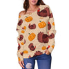 Thankgiving Turkey Pattern Print Women Off Shoulder Sweatshirt-grizzshop