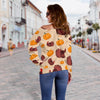 Thankgiving Turkey Pattern Print Women Off Shoulder Sweatshirt-grizzshop