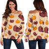 Thankgiving Turkey Pattern Print Women Off Shoulder Sweatshirt-grizzshop