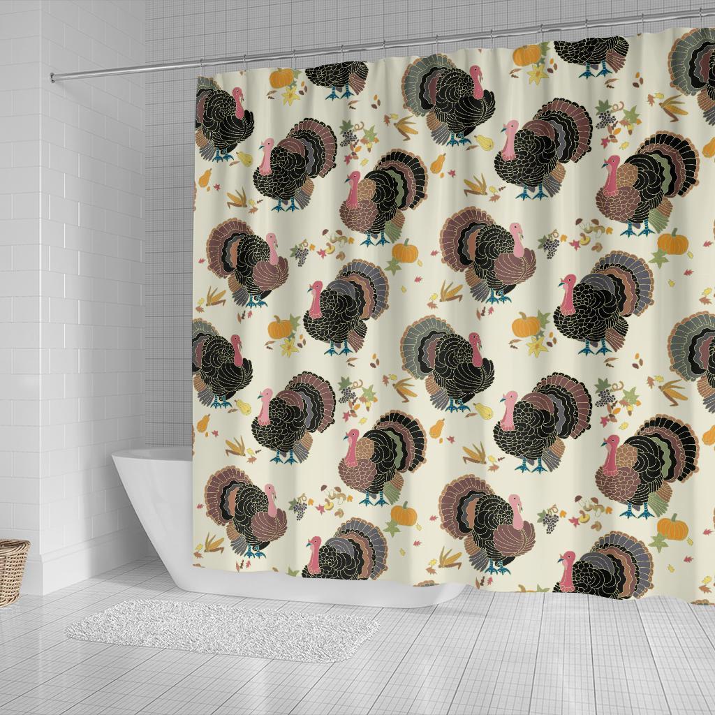 Thankgiving Turkey Print Pattern Bathroom Shower Curtain-grizzshop