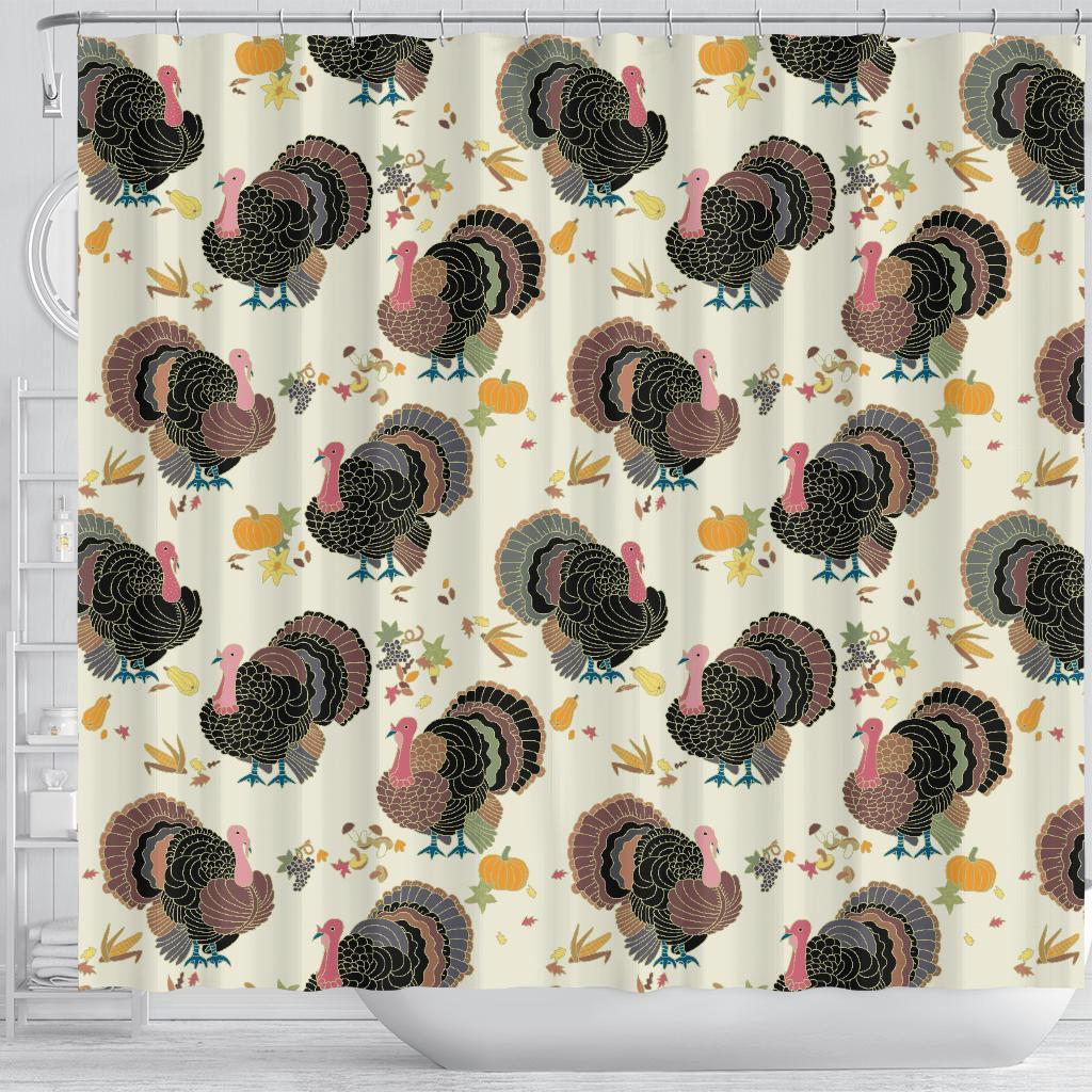 Thankgiving Turkey Print Pattern Bathroom Shower Curtain-grizzshop